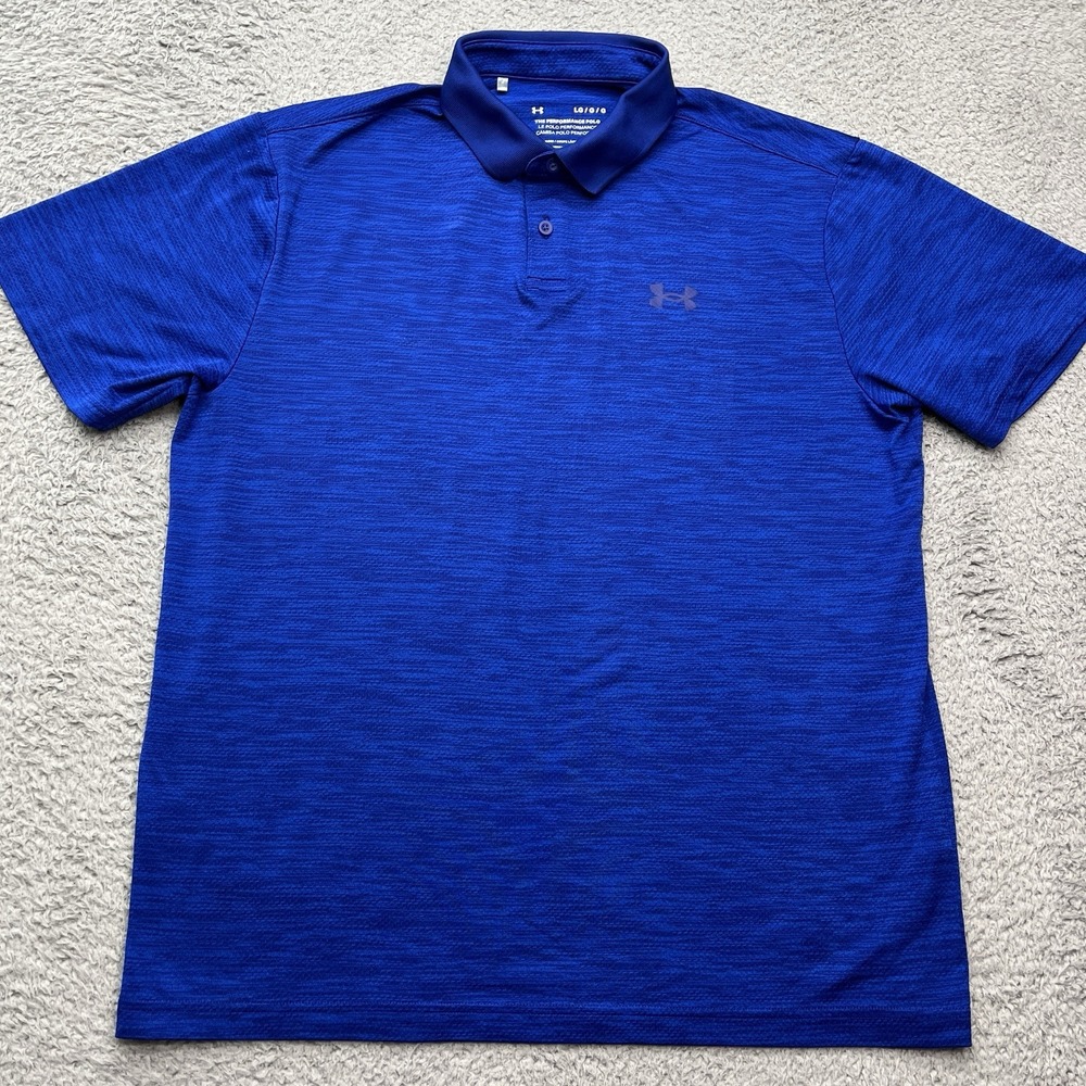 Under Armour Performance 2.0 Polo Mens L Bauhaus Blue Golf Shirt Loose Stretch